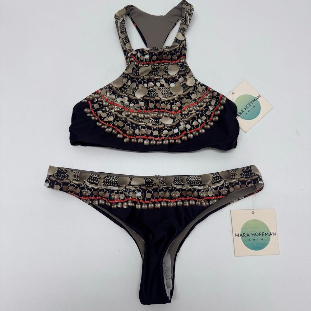 NWT Mara Hoffman Swim Necklace RacerBack Top & Cheeky Bottom Bikini Set XS - Picture 2 of 5